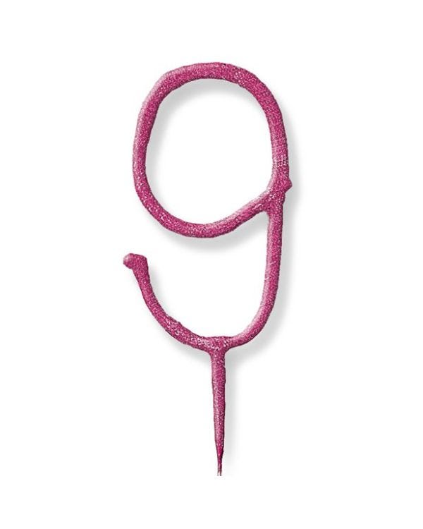 Pink Number 9 Sparkler Candle - 7&quot;