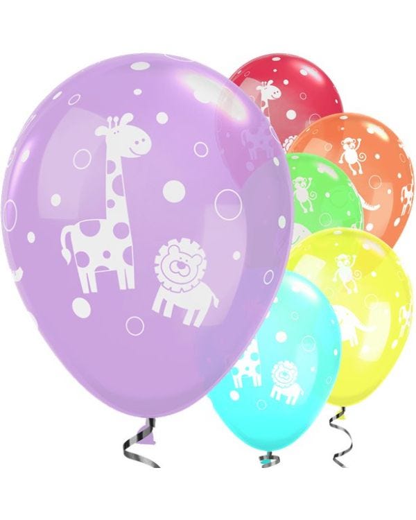 Cute &amp; Cuddly Jungle Animals Assorted Balloons - 11&quot; Latex (6pk)