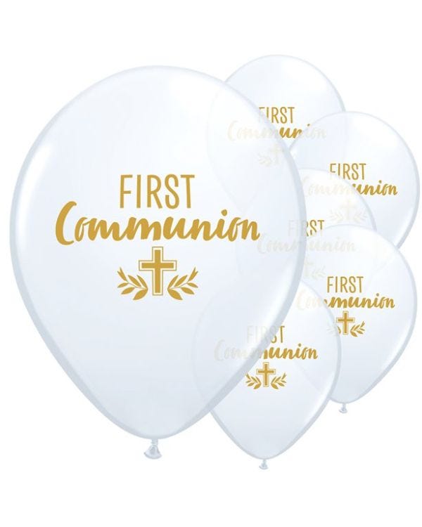 White First Communion Balloons - 11&quot; Latex (25pk)