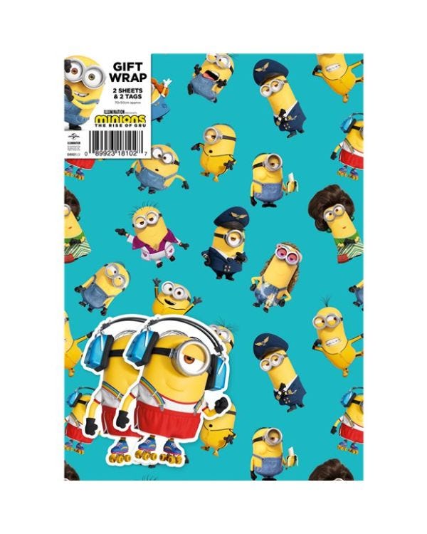 Despicable Me Minions Gift Wrap - 2 Sheets (70cm x 50cm) with Tags