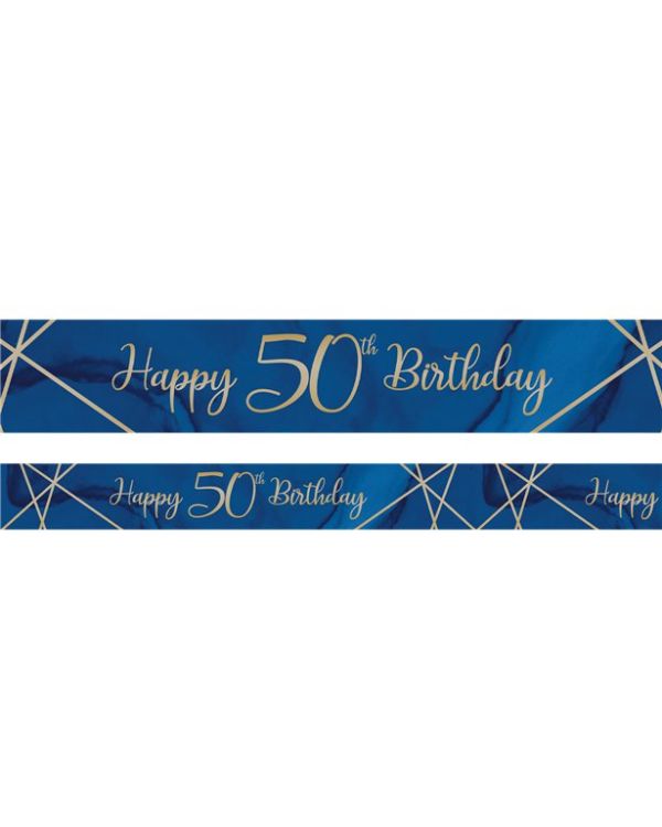 Navy &amp; Gold Geode &#039;Happy 50th Birthday&#039; Foil Banner - 2.74m