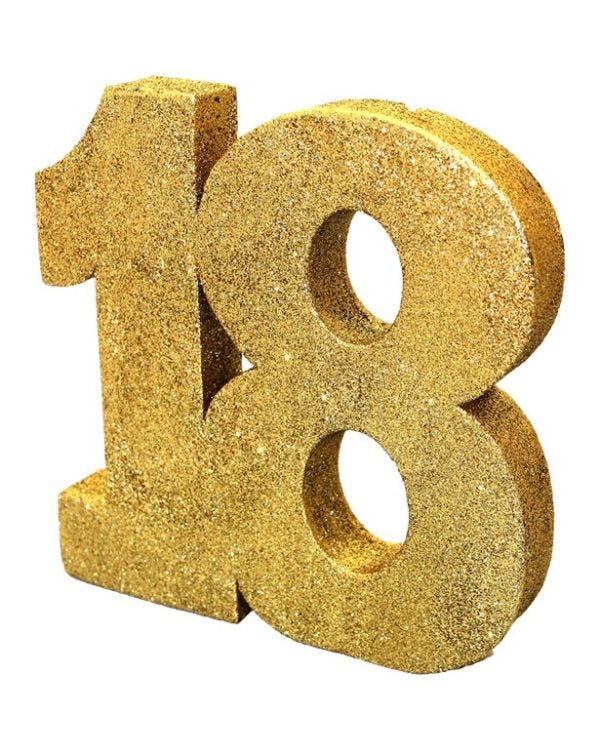 Age 18 Gold Glitter Table Decoration - 20cm