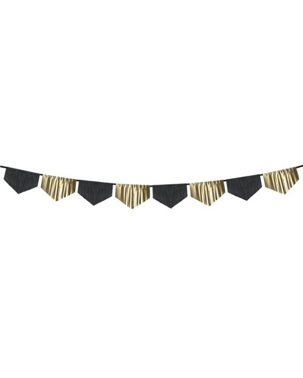 Black &amp; Gold Scalloped Fringe Garland - 3m