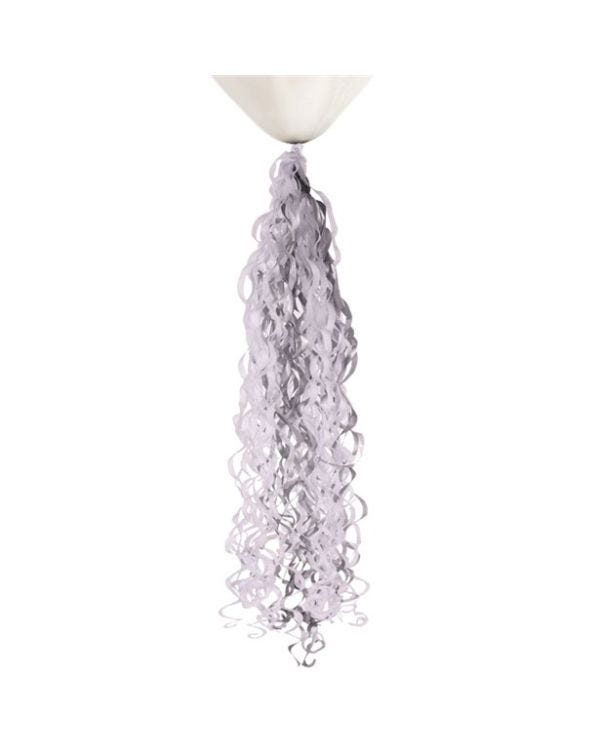 Metallic Silver &amp; White Paper Balloon Tail - 75cm