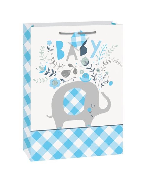 Blue Floral Elephant Jumbo Gift Bag 32cm x 27cm