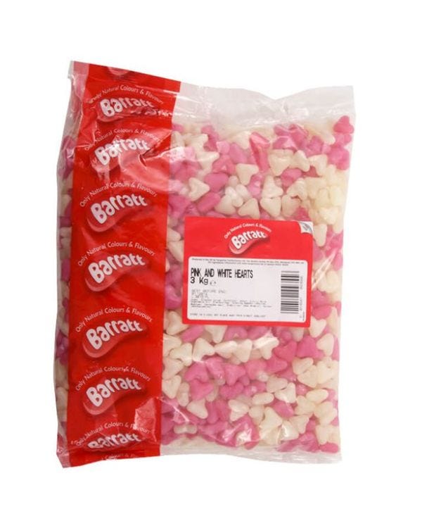 Pink &amp; White Jelly Love Hearts 3kg Bulk Bag