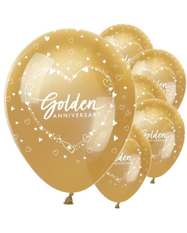 50th Golden Wedding Anniversary Latex Balloons - 12&quot; (6pk)