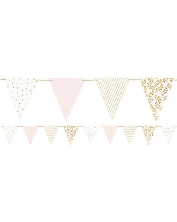 Gold &amp; Pink Patterned Paper Bunting -  2.1 m