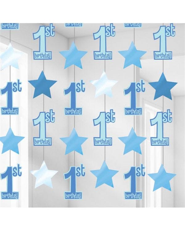 1st Birthday String Decoration Blue (6pk)