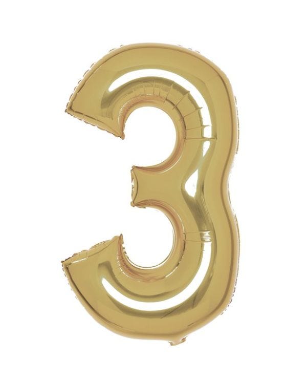 Number 3 White Gold Foil Balloon - 34&quot;
