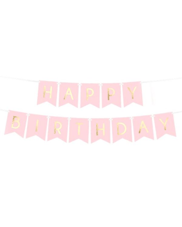 Pastel Pink &amp; Gold Happy Birthday Banner - 1.7m