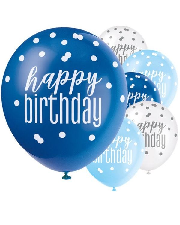 Blue &#039;Happy Birthday&#039; Latex Balloons - 12&quot; (6pk)