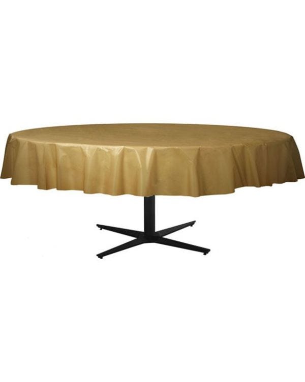 Gold Round Plastic Table Cover - 2.1m