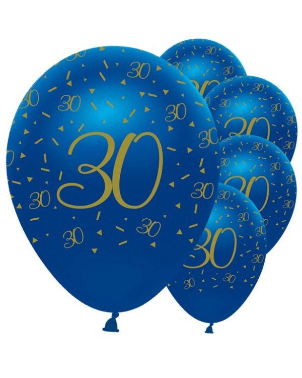 Navy &amp; Gold Geode 30th Birthday Latex Balloons - 12&quot; (6pk)