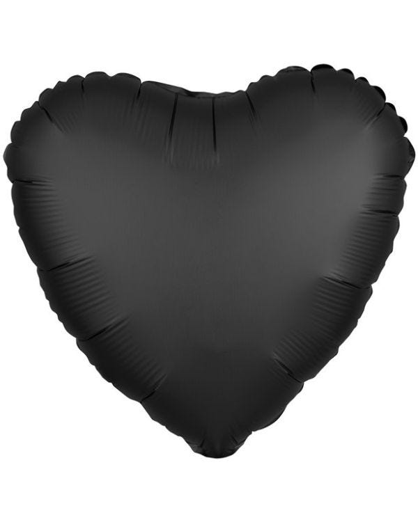 Onyx Black Satin Luxe Heart Balloon - 18&quot; Foil