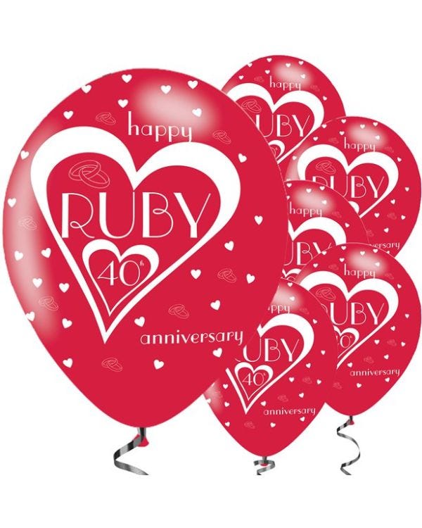 40th Ruby Wedding Anniversary Balloons - 11&#039;&#039; Latex (6pk)