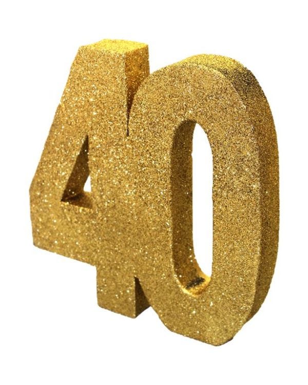 Age 40 Gold Glitter Table Decoration - 20cm