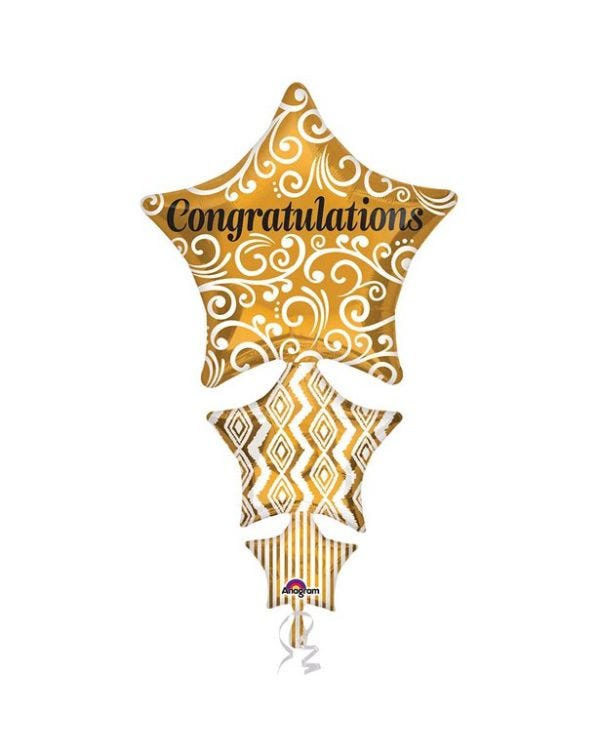 Congratulations Stacked Gold Star SuperShape Balloon - 25&quot; Foil