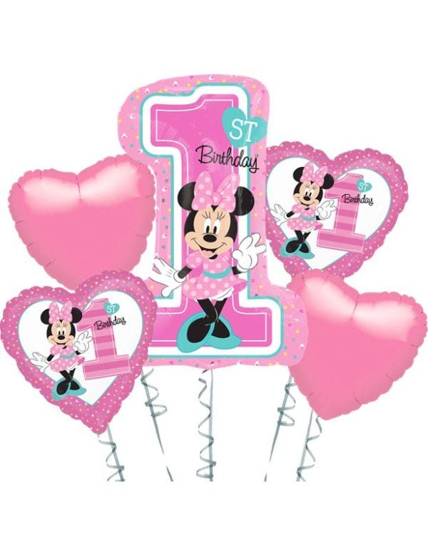 Minnie Mouse 1st Birthday Balloon Bouquet - Assorted Foil
