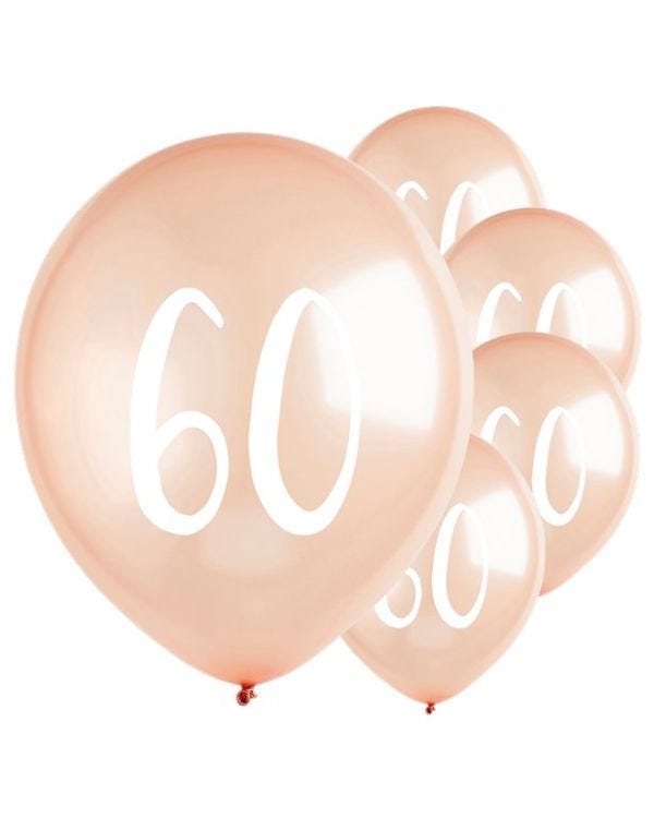 Rose Gold 60th Milestone Balloons - 12&quot; Latex (5pk)