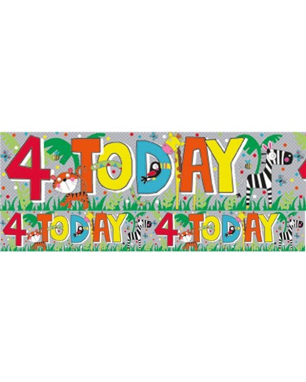 Holographic Animals 4th Birthday Foil Banner - 2.6m