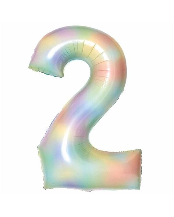 Number 2 Pastel Rainbow Foil Balloon - 34&quot;
