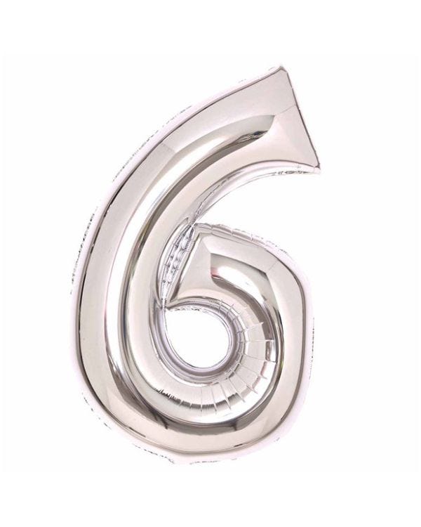 Number 6 Silver Foil Balloon - 34&quot;