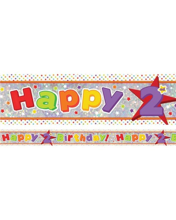 Multi Coloured &#039;Happy 2nd Birthday&#039; Holographic Foil Banner - 2.7m