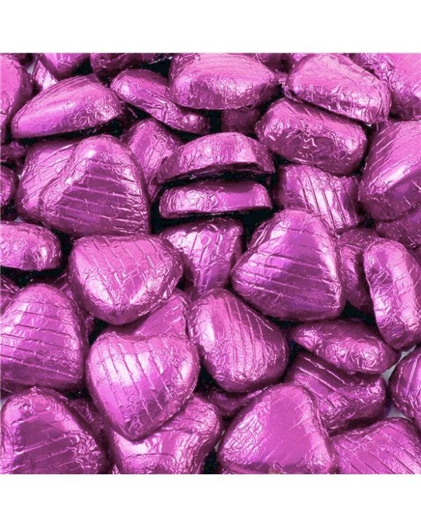 Pink Foil Chocolate Hearts x100