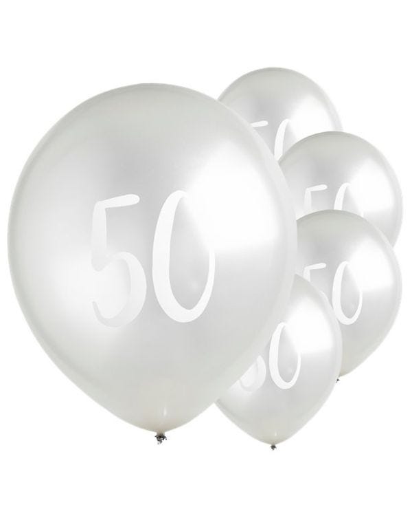 Silver 50th Milestone Balloons - 12&quot; Latex (5pk)