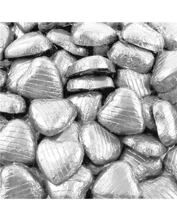 Silver Foil Chocolate Hearts - 1kg