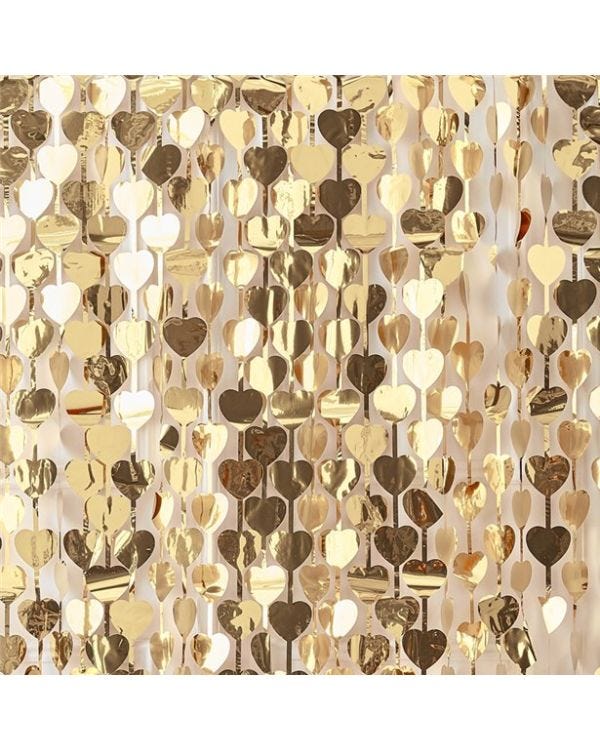Gold Wedding Heart Foil Curtain Backdrop - 1m x 2.5m