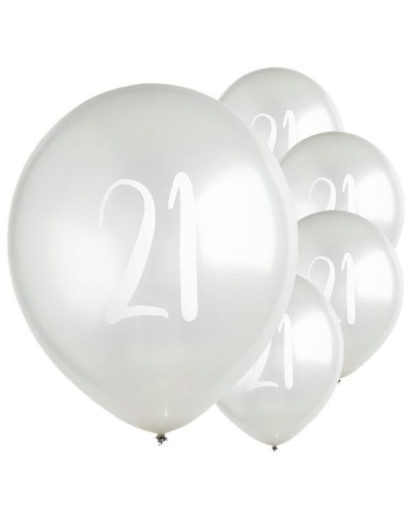 Silver 21st Milestone Balloons - 12&quot; Latex (5pk)