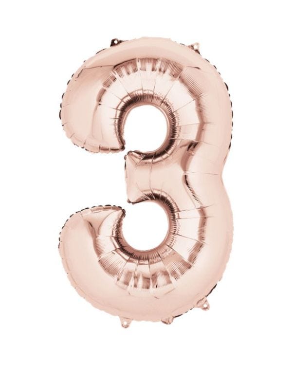 Number 3 Rose Gold Foil Balloon - 34&quot;