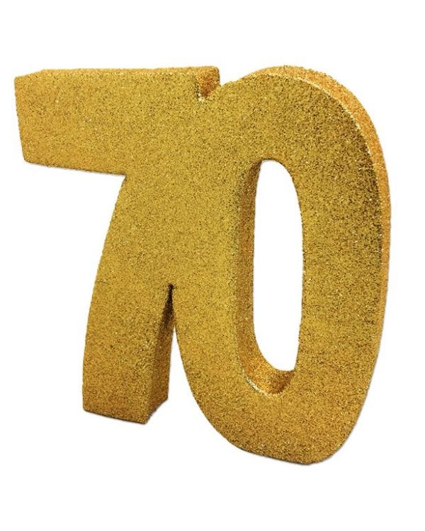 70th Gold Glitter Table Decoration - 20cm