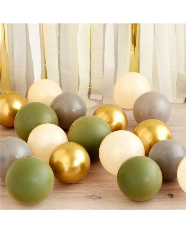 Green, Gold &amp; Grey Mix Mini Latex Balloons - 5&quot; (40pk)