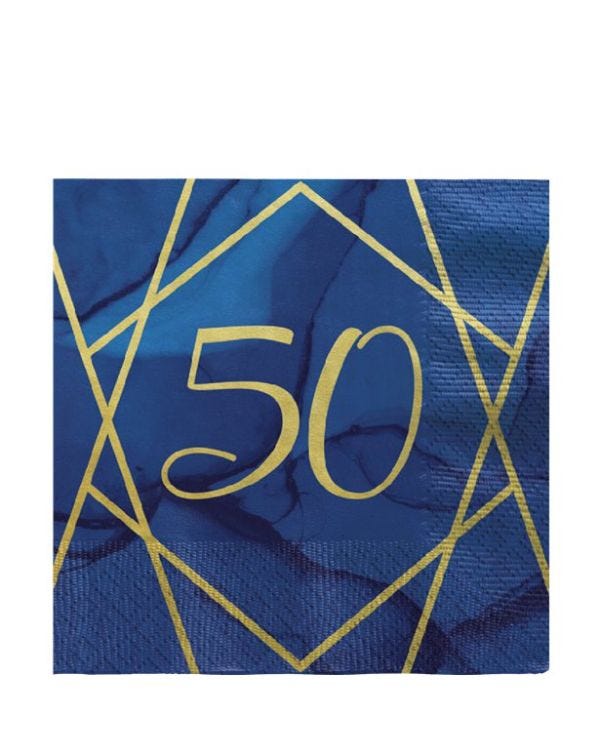 50th Navy &amp; Gold Geode Paper Napkins - 33cm (16pk)