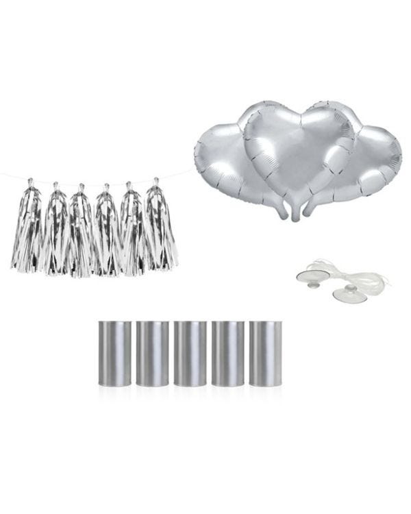 Silver Hearts Wedding Car Decoration Kit