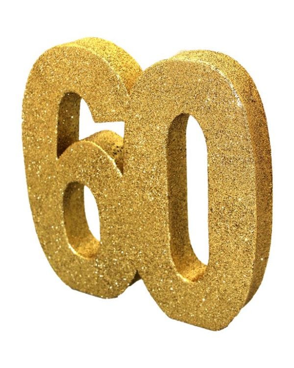 Age 60 Gold Glitter Table Decoration - 20cm