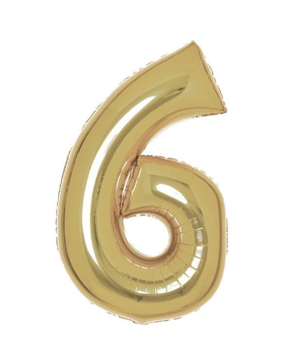 Number 6 White Gold Foil Balloon - 34&quot;