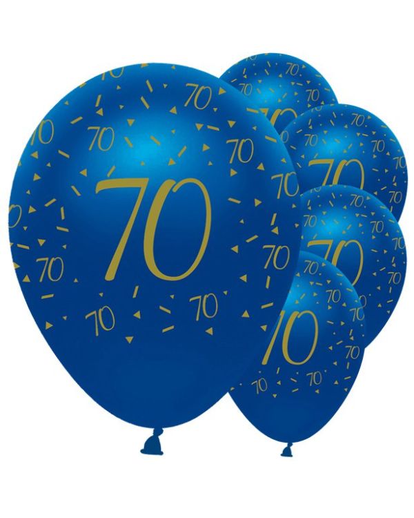 Navy &amp; Gold Geode 70th Birthday Latex Balloons - 12&quot; (5pk)