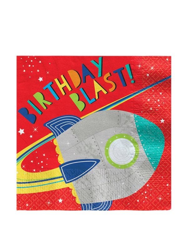 Blast Off Birthday Paper Napkins - 33cm (16pk)