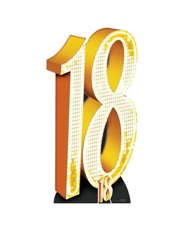 Number 18 Gold Cardboard Cutout - 177cm x 92cm