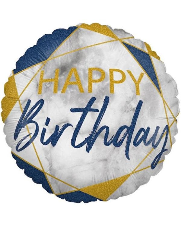 Happy Birthday Navy Marble Effect Balloon - 18&quot; Foil