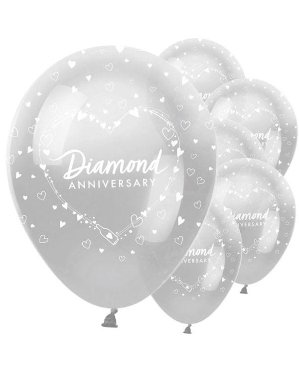 60th Diamond Wedding Anniversary Balloons - 12&quot; Latex (6pk)