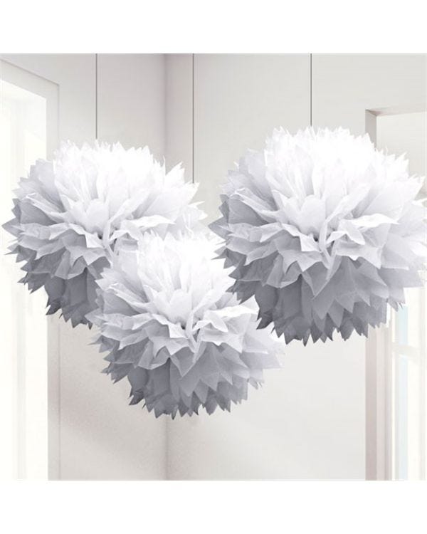 White Pom Pom Decorations - 40cm (3pk)