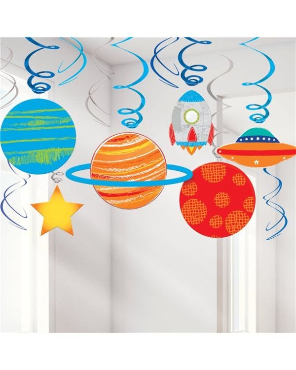 Blast Off Birthday Swirl Decorations (12pk)