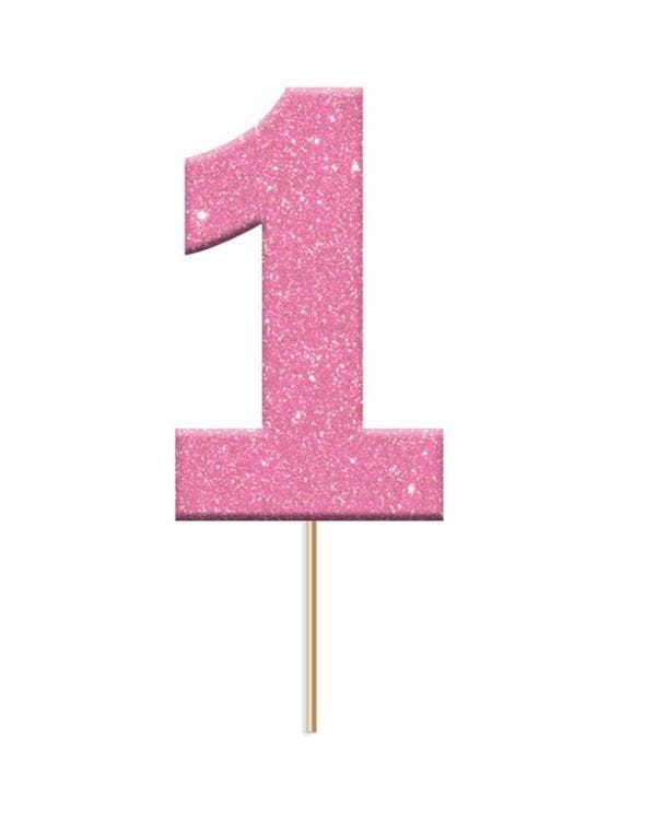 Pink Glitter 1st Birthday Cake Topper