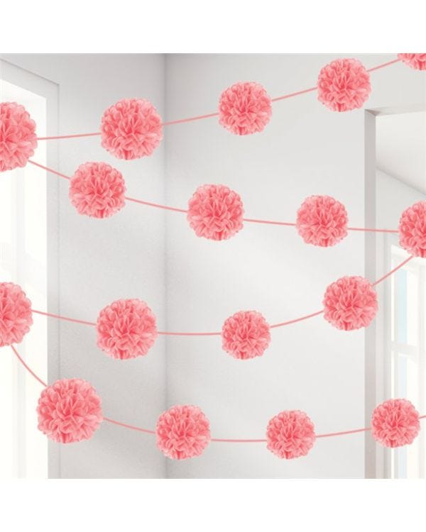 New Pink Pom Pom Garland - 3.7m x 2 pieces (2pk)