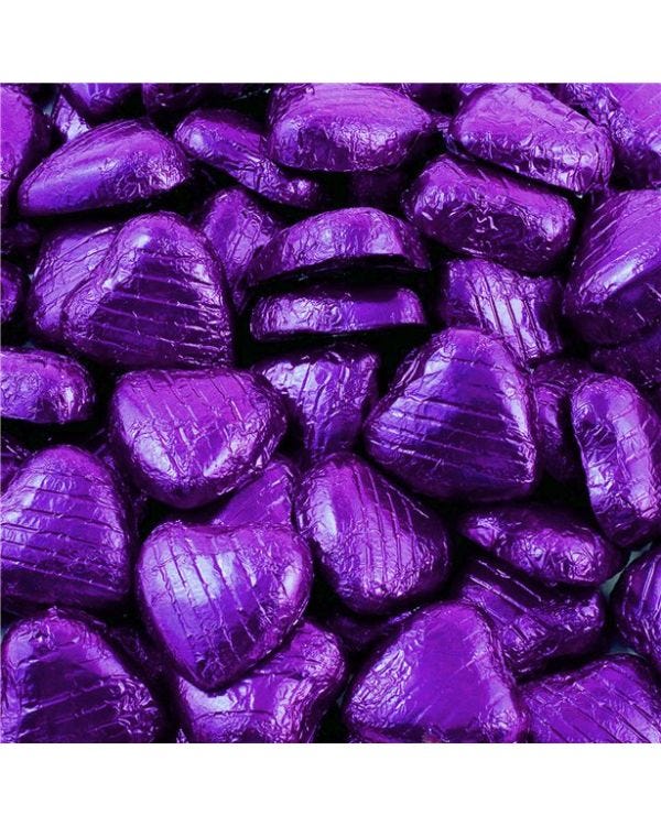 Purple Foil Chocolate Hearts - 1kg